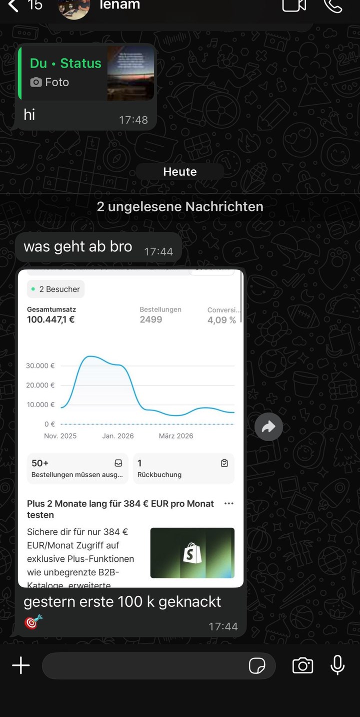WhatsApp Chat: gestern erste 100.000€ geknackt