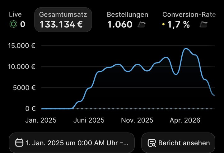 Shopify Statistik: 133.134€ Gesamtumsatz