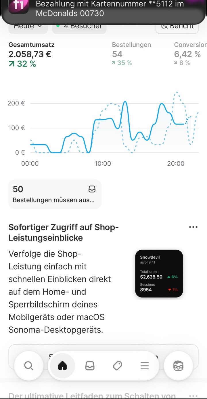 Shopify Statistik: 2.058,73€ Umsatz an einem Tag