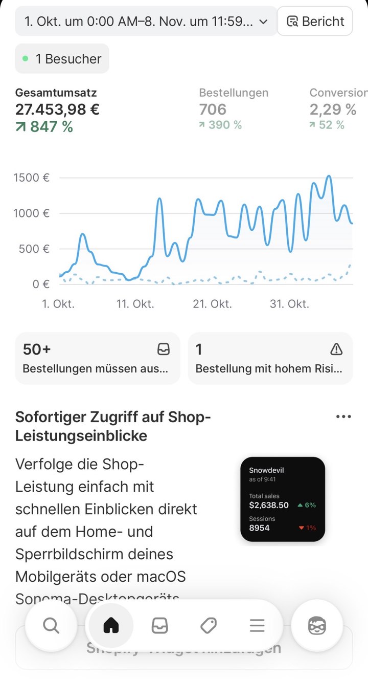 Shopify Statistik: 27.453,98€ Umsatz, +847% Wachstum